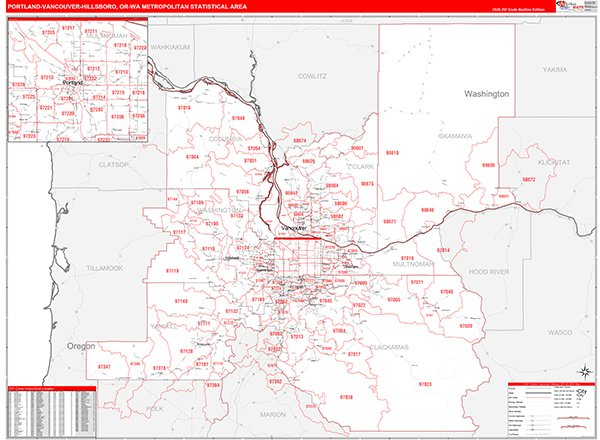 Portland-Vancouver-Hillsboro Metro Area Wall Map